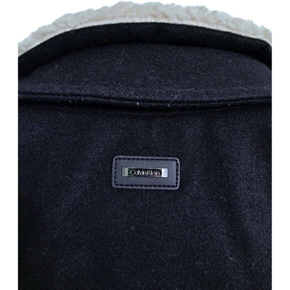 Calvin Klein Wool Bomber Jacket Coat Trucker Lined Harrington Basic Zip Black - Picture 10 of 13